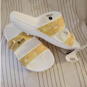 Crocs Sandals Women's Size 6 Classic Gold and Orange Glitter Unisex New With Tag